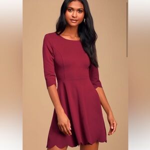Lulus Cumulonimbus Clouds Burgundy Skater Dress